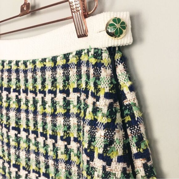 KATE SPADE | NEW Pop Tweed Multicolor Mini Skirt Clover Button Women’s Size 4 - Picture 5 of 15